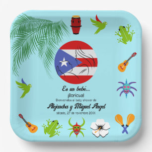Puerto Rico Boricua Blue Boy Baby Dusche Pappteller