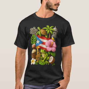 Puerto Rico Boricua Coqui Frog Taino Sun Puerto Ri T-Shirt