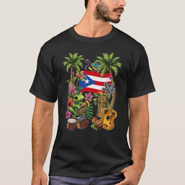 Puerto Rico Boricua Coqui Frog Taino Sun Puerto Ri T-Shirt (Vorderseite)