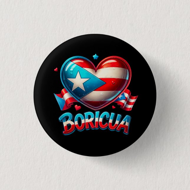 Puerto Rico Boricua Liebe Herzenflagge Button (Vorderseite)