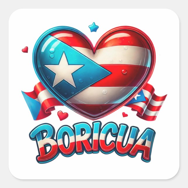 Puerto Rico Boricua Liebe Herzenflagge Quadratischer Aufkleber (Vorderseite)
