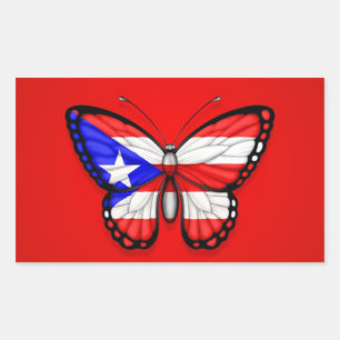 Puerto Rico Butterfly Flag auf Rot Rechteckiger Aufkleber