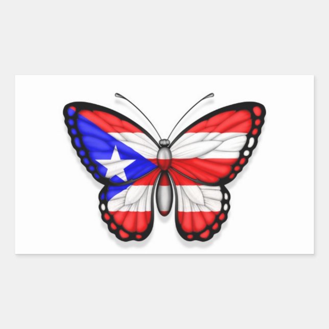 Puerto Rico Butterfly Flag Rechteckiger Aufkleber (Vorderseite)