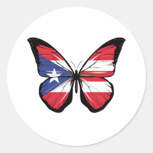 Puerto Rico Butterfly Flag Runder Aufkleber