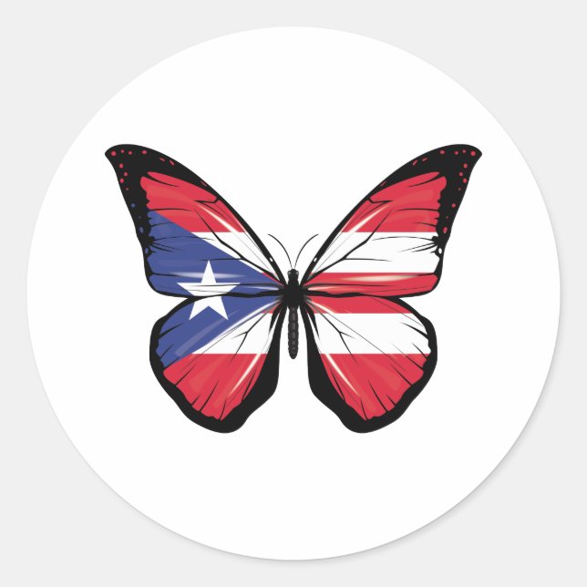 Puerto Rico Butterfly Flag Runder Aufkleber (Vorderseite)