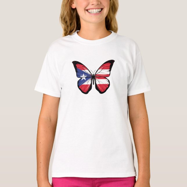 Puerto Rico Butterfly Flag T-Shirt (Vorderseite)