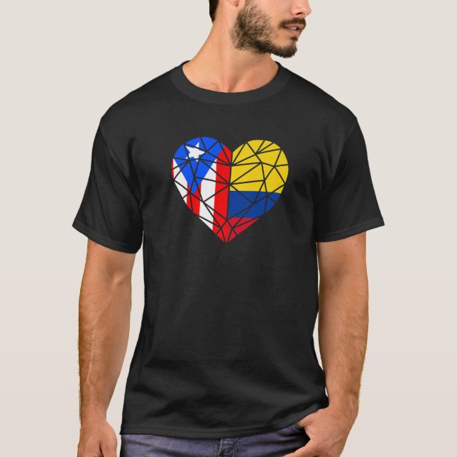 Puerto Rico Colombia Flag Boricua Heart Brotherhoo T-Shirt (Vorderseite)