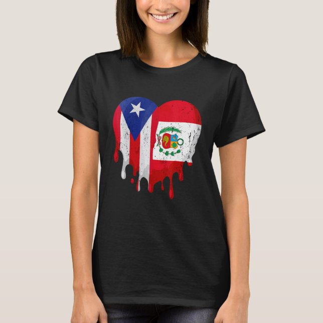 Puerto Rico Costa Rica Flag Heart Grown Patriot Co T-Shirt (Vorderseite)