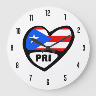 Puerto Rico Country Code PRI Flag Heart Große Wanduhr