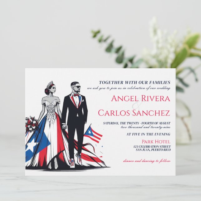 Puerto Rico Couple Wedding Einladung (Stehend Vorderseite)