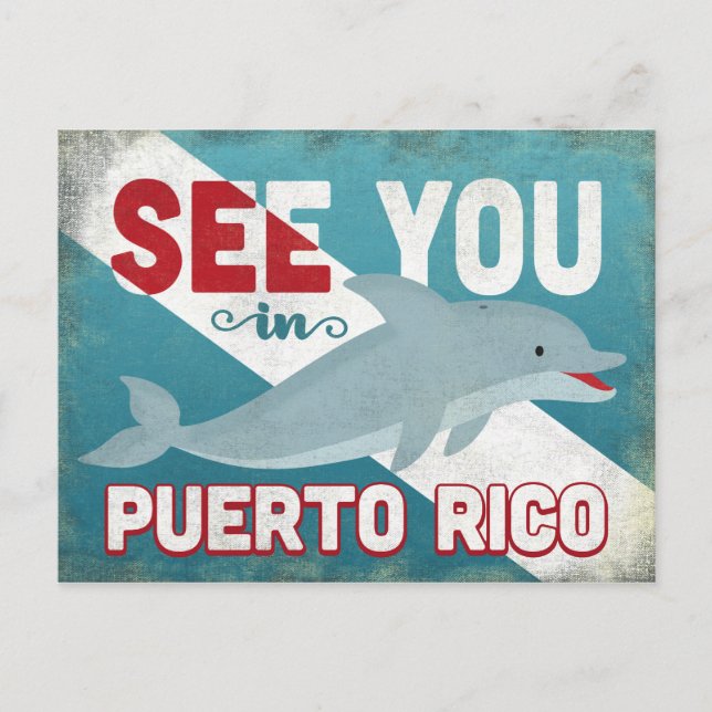Puerto Rico Dolphin - Retro Vintage Reisen Postkarte (Vorderseite)