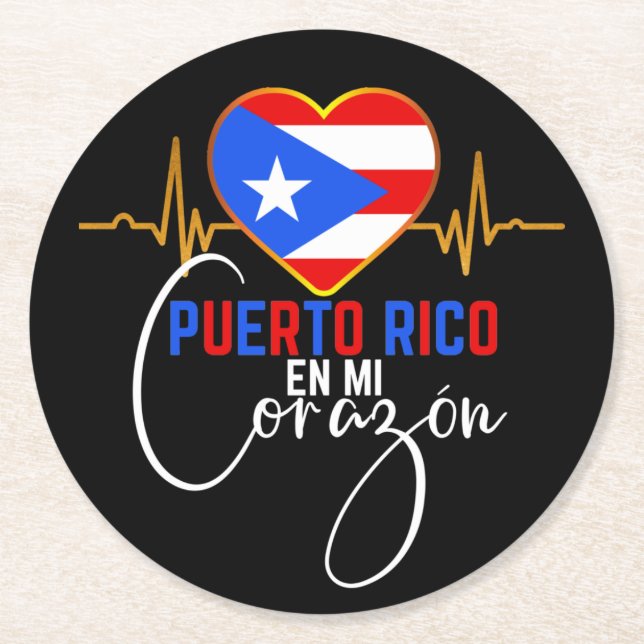 Puerto Rico en mi Corazon Puerto Rican Pride  Runder Pappuntersetzer (Vorderseite)