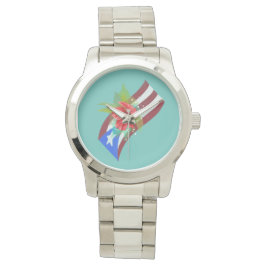 Puerto Rico Fahne mit flora de maga boricua Armbanduhr