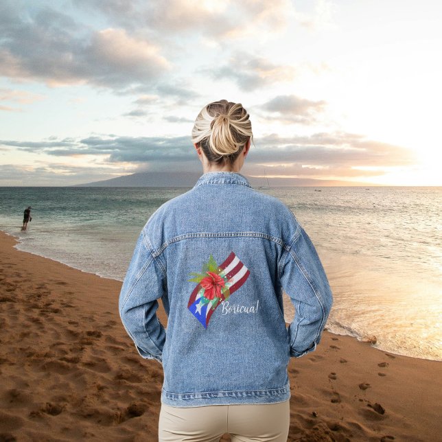 Puerto Rico Fahne mit flora de maga boricua Jeansjacke (Von Creator hochgeladen)