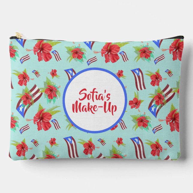 Puerto Rico Fahne mit flora de maga boricua Zubehörtasche (Vorderseite)