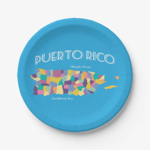 Puerto Rico Farbenfrohe Karte Pappteller