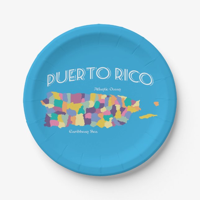 Puerto Rico Farbenfrohe Karte Pappteller (Vorderseite)