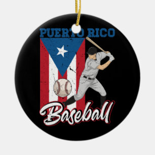 Puerto Rico Flag Baseball Boricua Player Sport Bat Keramik Ornament