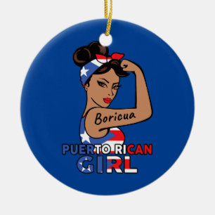Puerto Rico Flag Boricua Girl Womens Puerto Rico Keramik Ornament