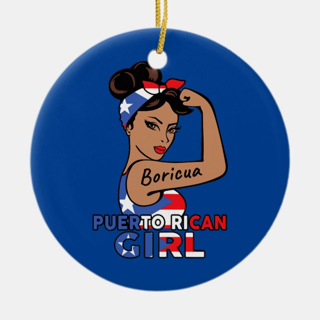 Puerto Rico Flag Boricua Girl Womens Puerto Rico Keramik Ornament (Vorne)