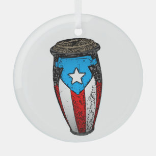 Puerto Rico Flag Conga Drum T - Shirt Ornament Aus Glas