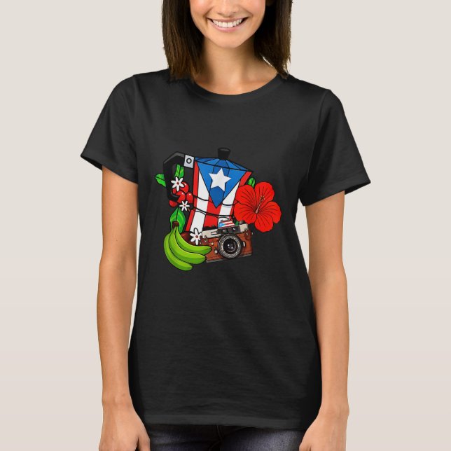 Puerto Rico Flag Floral Frog Boricua Women Hispani T-Shirt (Vorderseite)