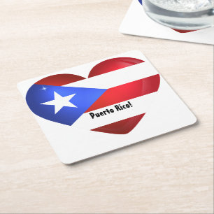 Puerto Rico Flag Herz Rechteckiger Pappuntersetzer
