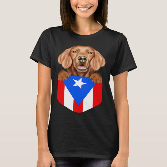Puerto Rico Flag Irish Setter Dog In Pocket T-Shirt (Vorderseite)