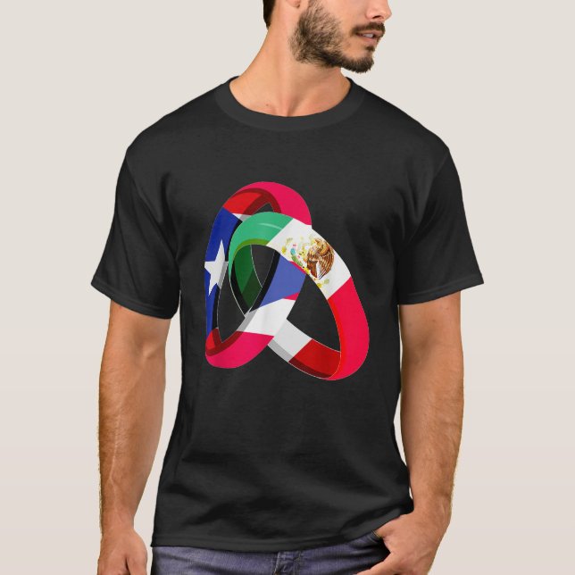 Puerto Rico Flag Mexiko Große Ring Ehe Weddin T-Shirt (Vorderseite)
