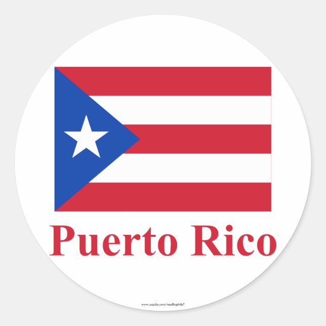 Puerto Rico Flag mit Namen Runder Aufkleber (Vorderseite)