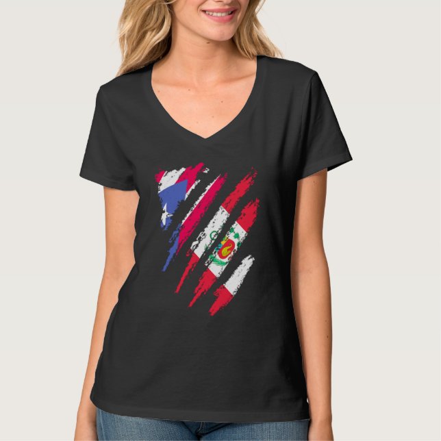 Puerto Rico Flag Peru Grown Patriot Country Stripe T-Shirt (Vorderseite)