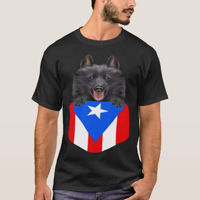 Puerto Rico Flag Schipperke Dog in Pocket T-Shirt (Vorderseite)