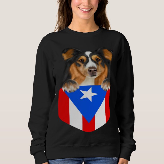 Puerto Rico Flag Shetland Sheepdog Dog In Pocket Sweatshirt (Vorderseite)
