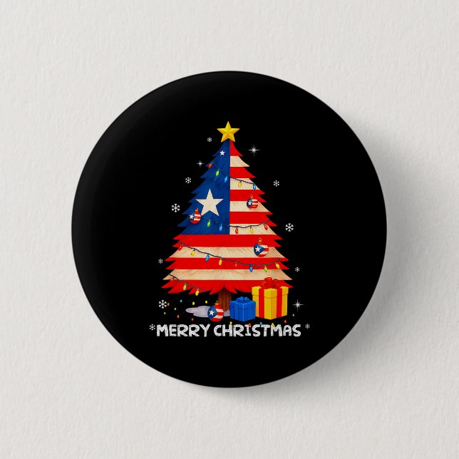 Puerto Rico Flag Tree Lights Christmas Pajamas -co Button (Vorderseite)