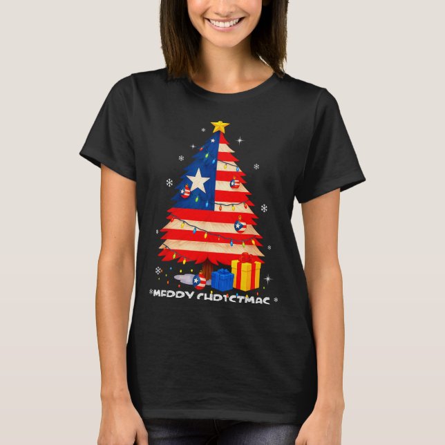 Puerto Rico Flag Tree Lights Christmas Pajamas -co T-Shirt (Vorderseite)