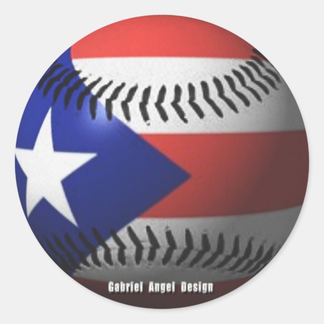 Puerto Rico Flag über einen Baseball Runder Aufkleber (Vorderseite)