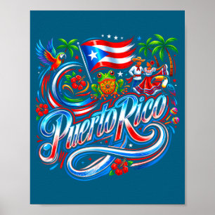 Puerto Rico-Flagge floral Frosch Boricua hispanisc Poster