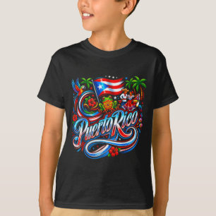 Puerto Rico-Flagge floral Frosch boricua hispanisc T-Shirt