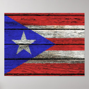 Puerto-Rico-Flagge mit robustem Holzkörnchen Poster