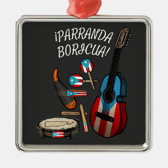 Puerto-Rico-Flagge Parranda Boricua T - Shirt Ornament Aus Metall (Vorne)