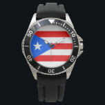 Puerto-Rico-Flagge (Puerto Rico) Armbanduhr<br><div class="desc">Dieses Design zeigt die Flagge von Puerto Rico, die die Karibikinsel und ihre Menschen repräsentiert und symbolisiert. Die Gemeinde Puerto Rico ("Estado Libre Asociado de Puerto Rico") ist ein Gebiet, in dem die USA noch nicht eingeschlossen sind. Puerto Rico wurde ursprünglich von den Einheimischen Taíno bewohnt und nach der Ankunft...</div>