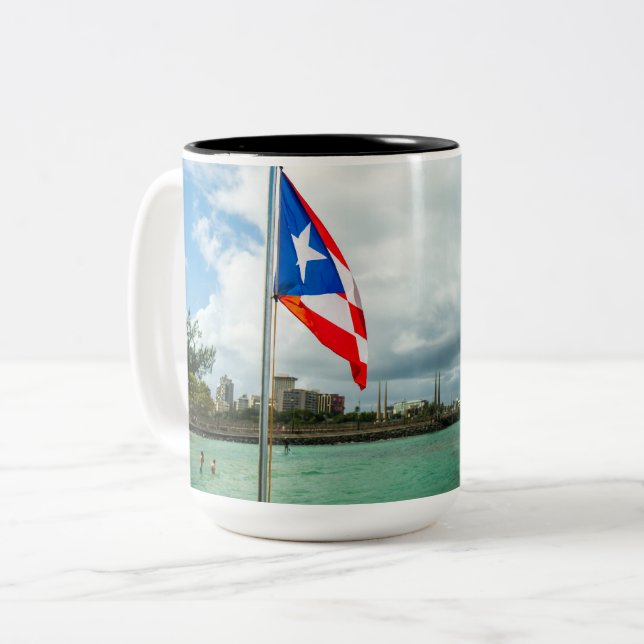 Puerto-Rico-Flagge Zweifarbige Tasse (Vorderseite Links)