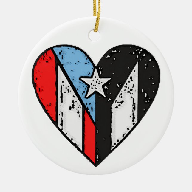 Puerto-Rico-Flaggen | Boricua Herz, Personalisiert Keramik Ornament (Vorne)