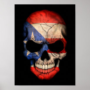 Puerto-Rico-Flaggenschädel auf schwarz Poster