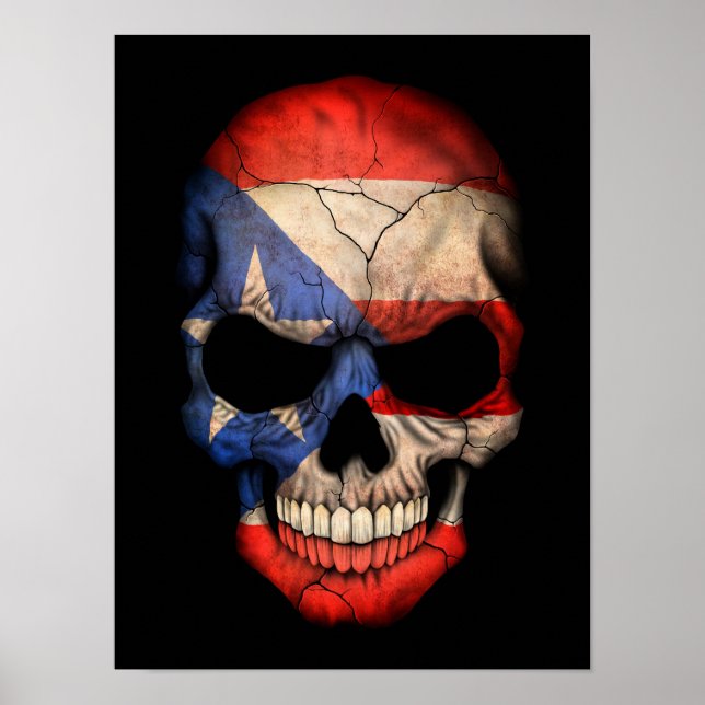 Puerto-Rico-Flaggenschädel auf schwarz Poster (Vorne)