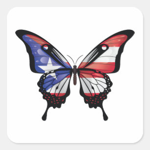 Puerto Rico Frack Butterfly Flag Quadratischer Aufkleber