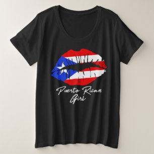 Puerto Rico Girl Lips Flag Boricua Karibik Liebe Große Größe T-Shirt