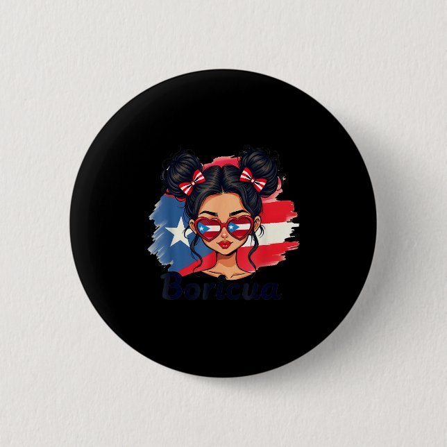 Puerto Rico Hispanic Heritage Unordentliche Frisur Button (Vorderseite)