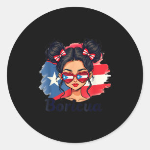 Puerto Rico Hispanic Heritage Unordentlicher Dutt Runder Aufkleber