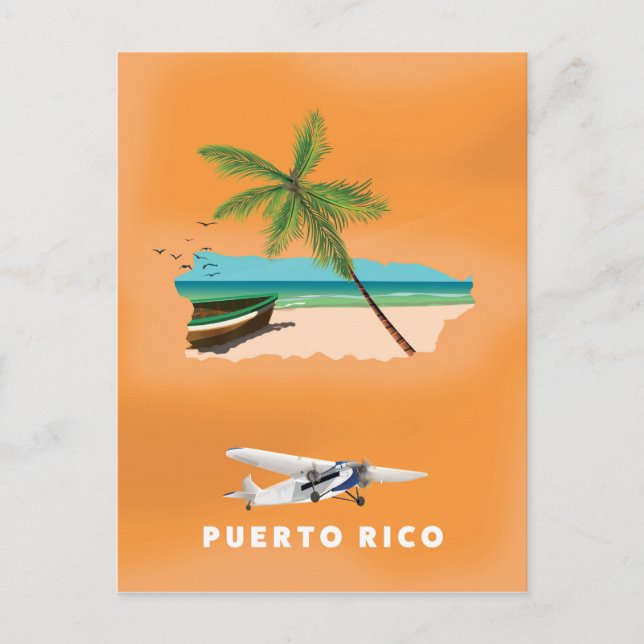 Puerto Rico illustrierte Karte Reiseplakat. (Vorderseite)